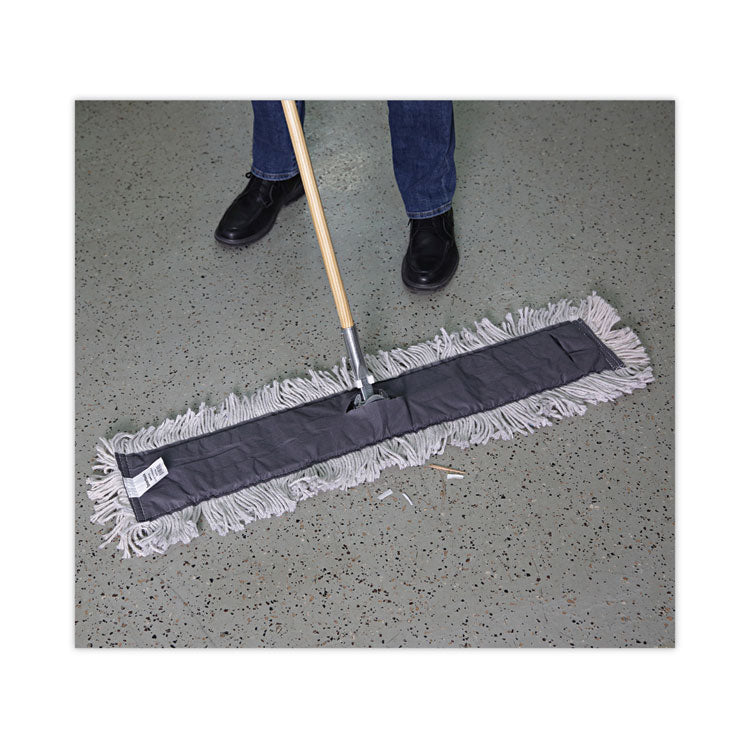 Disposable Dust Mop Head w/Sewn Center Fringe, Cotton/Synthetic, 36 x 5, White
