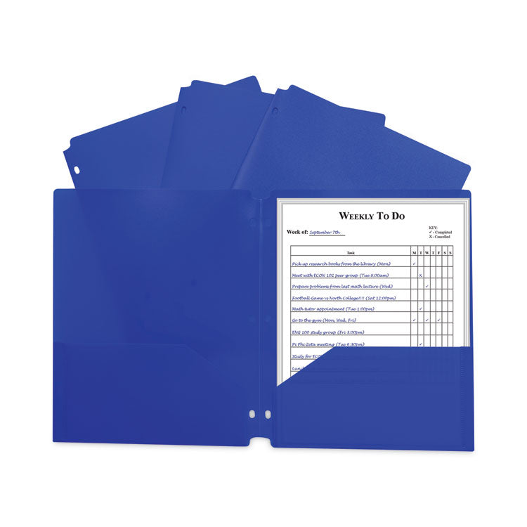 Two-Pocket Heavyweight Poly Portfolio Folder with 3-Hole Punch, Accommodates 11 x 8.5 Sheets, Blue, 25/Box