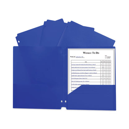 Two-Pocket Heavyweight Poly Portfolio Folder with 3-Hole Punch, Accommodates 11 x 8.5 Sheets, Blue, 25/Box