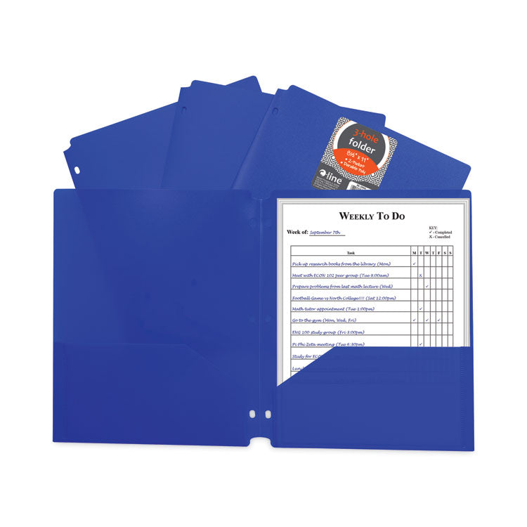 Two-Pocket Heavyweight Poly Portfolio Folder with 3-Hole Punch, Accommodates 11 x 8.5 Sheets, Blue, 25/Box