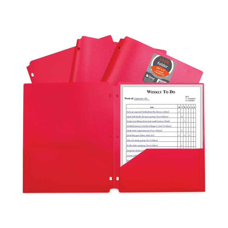 Two-Pocket Heavyweight Poly Portfolio Folder with 3-Hole Punch, Accommodates 11 x 8.5 Sheets, Red, 25/Box