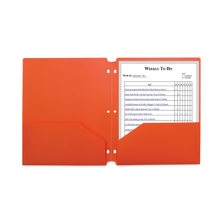 Two-Pocket Heavyweight Poly Portfolio Folder with Three-Hole Punch, Accommodates 11 x 8.5 Sheets, Orange, 25/Box