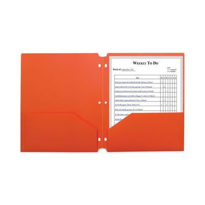 Two-Pocket Heavyweight Poly Portfolio Folder with Three-Hole Punch, Accommodates 11 x 8.5 Sheets, Orange, 25/Box