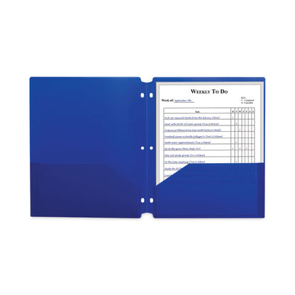 Two-Pocket Heavyweight Poly Portfolio Folder with 3-Hole Punch, Accommodates 11 x 8.5 Sheets, Blue, 25/Box
