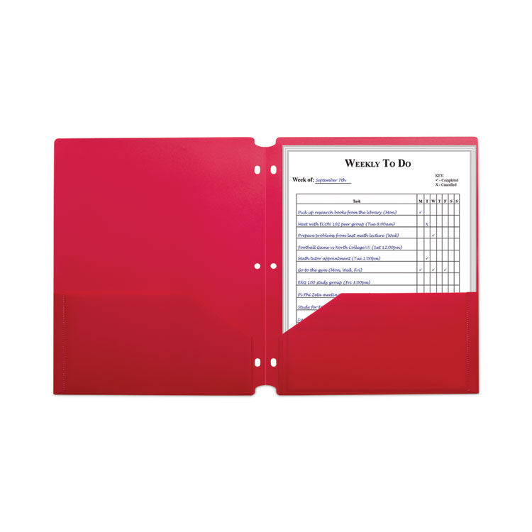 Two-Pocket Heavyweight Poly Portfolio Folder with 3-Hole Punch, Accommodates 11 x 8.5 Sheets, Red, 25/Box