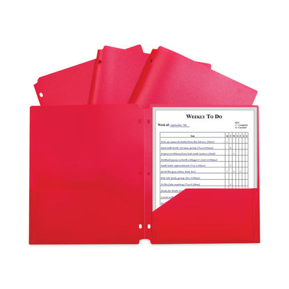 Two-Pocket Heavyweight Poly Portfolio Folder with 3-Hole Punch, Accommodates 11 x 8.5 Sheets, Red, 25/Box