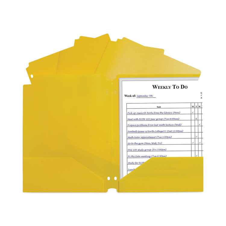 Two-Pocket Heavyweight Poly Portfolio Folder with Three-Hole Punch, Accommodates 11 x 8.5 Sheets, Yellow, 25/Box