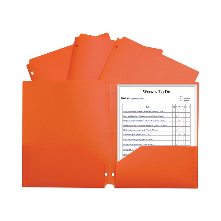 Two-Pocket Heavyweight Poly Portfolio Folder with Three-Hole Punch, Accommodates 11 x 8.5 Sheets, Orange, 25/Box