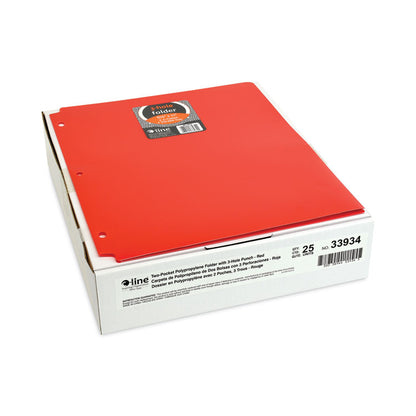 Two-Pocket Heavyweight Poly Portfolio Folder with 3-Hole Punch, Accommodates 11 x 8.5 Sheets, Red, 25/Box
