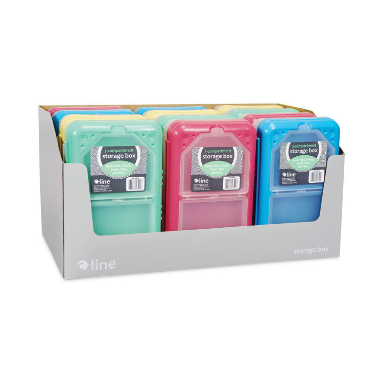 Storage Box, 3 Compartments, 8.25" x 5.43" x 2.43", Assorted Colors, 12/Carton