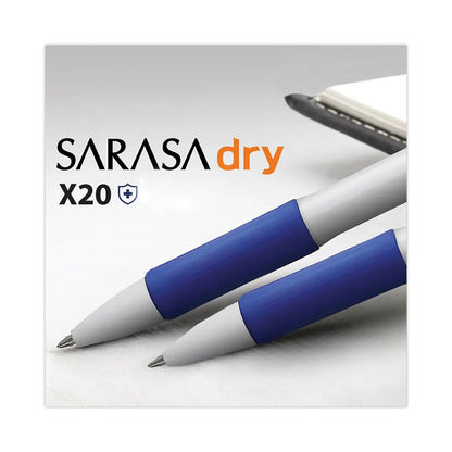 Sarasa Dry X20+ Gel Pen with Antimicrobial Product Protection, Retractable, Fine 0.7 mm, Blue Ink, White/Blue Barrel, Dozen