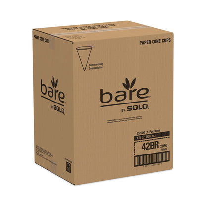 Bare Eco-Forward Treated Paper Cone Cups, ProPlanet Seal, 4.25 oz, White, 200/Bag, 25 Bags/Carton