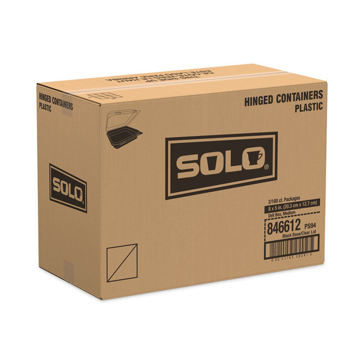 Creative Carryouts Hinged Plastic Hot Deli Boxes, 24 oz, 7.87 x 5.4 x 2.1, Black/Clear, 200/Carton