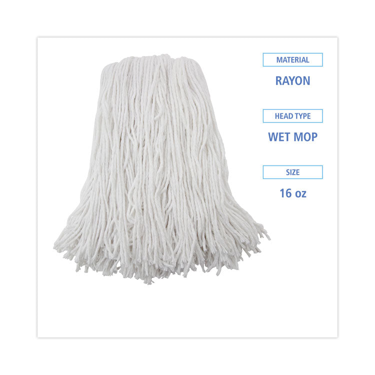 Premium Cut-End Wet Mop Heads, Rayon, 16 oz, White, 12/Carton