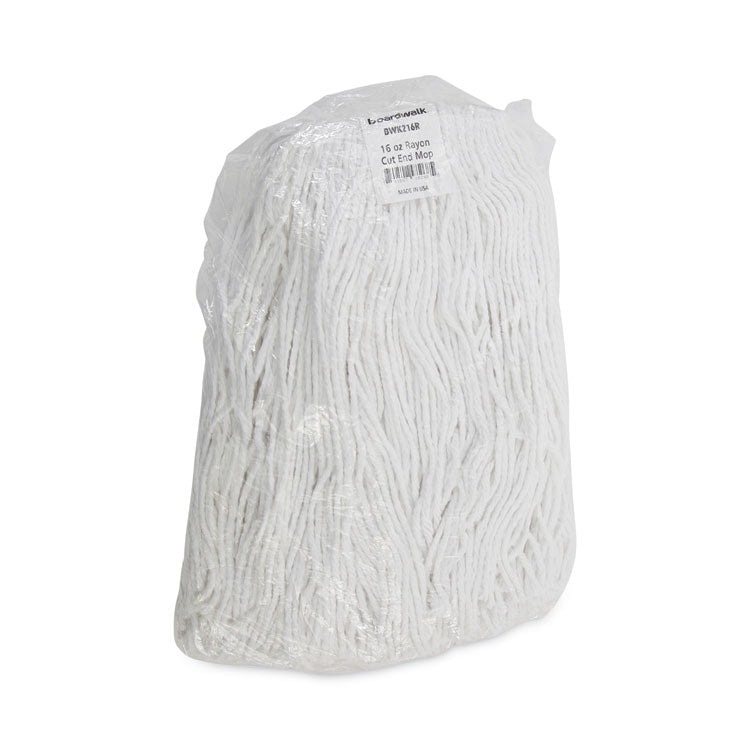Premium Cut-End Wet Mop Heads, Rayon, 16 oz, White, 12/Carton