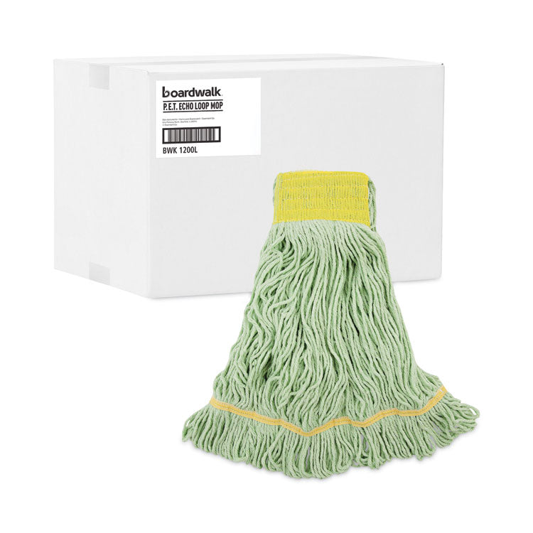 EcoMop Looped-End Mop Head, Recycled Fibers, Large Size, Green, 12/Carton