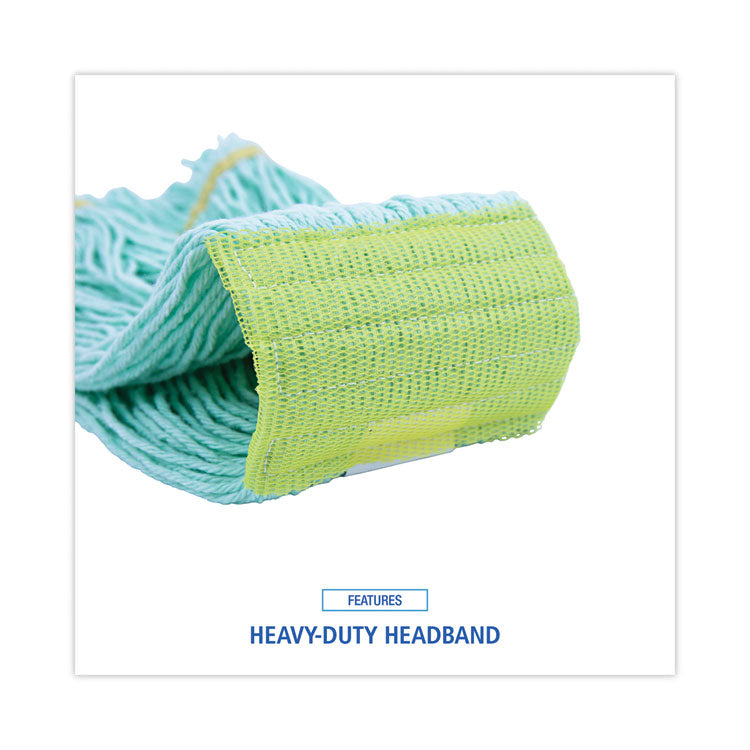 EcoMop Looped-End Mop Head, Recycled Fibers, Medium Size, Green