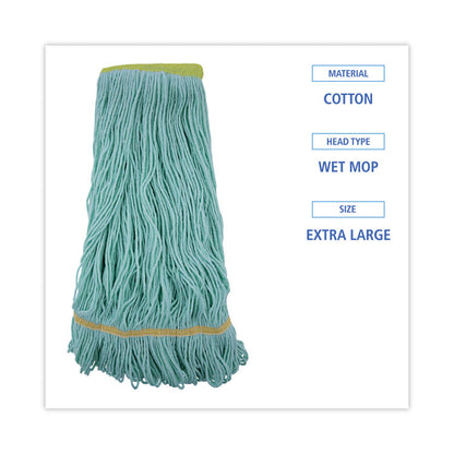 EcoMop Looped-End Mop Head, Recycled Fibers, Extra Large Size, Green, 12/Carton