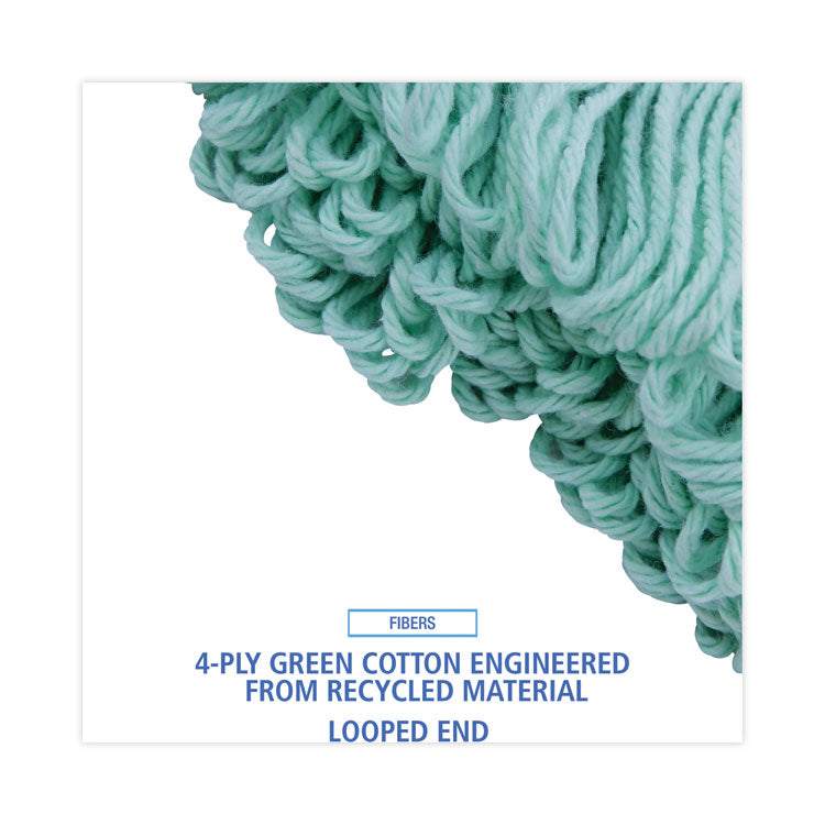 EcoMop Looped-End Mop Head, Recycled Fibers, Extra Large Size, Green, 12/Carton