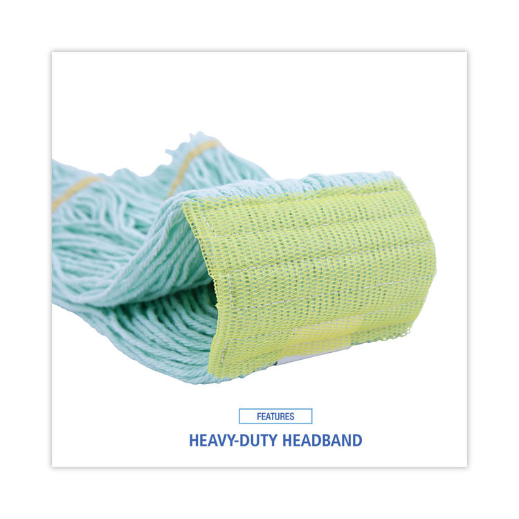 EcoMop Looped-End Mop Head, Recycled Fibers, Extra Large Size, Green, 12/Carton