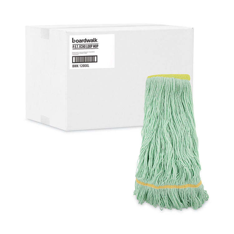 EcoMop Looped-End Mop Head, Recycled Fibers, Extra Large Size, Green, 12/Carton