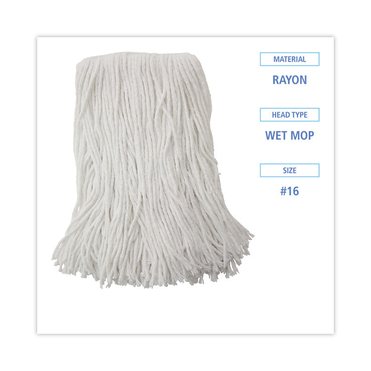 Mop Head, Value Standard Head, Rayon Fiber, Cut-End, #16, White, 12/Carton