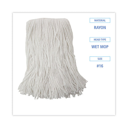 Mop Head, Value Standard Head, Rayon Fiber, Cut-End, #16, White, 12/Carton
