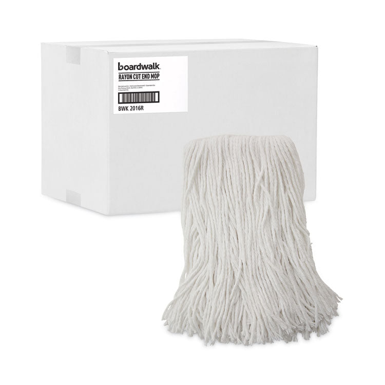 Mop Head, Value Standard Head, Rayon Fiber, Cut-End, #16, White, 12/Carton