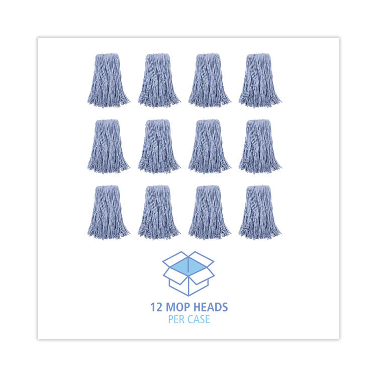 Mop Head, Standard Head, Cotton/Synthetic Fiber, Cut-End, #24, Blue, 12/Carton
