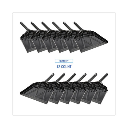 Metal Dust Pan, 12 x 14, 5" Handle, 20-Gauge Steel, Black, 12/Carton