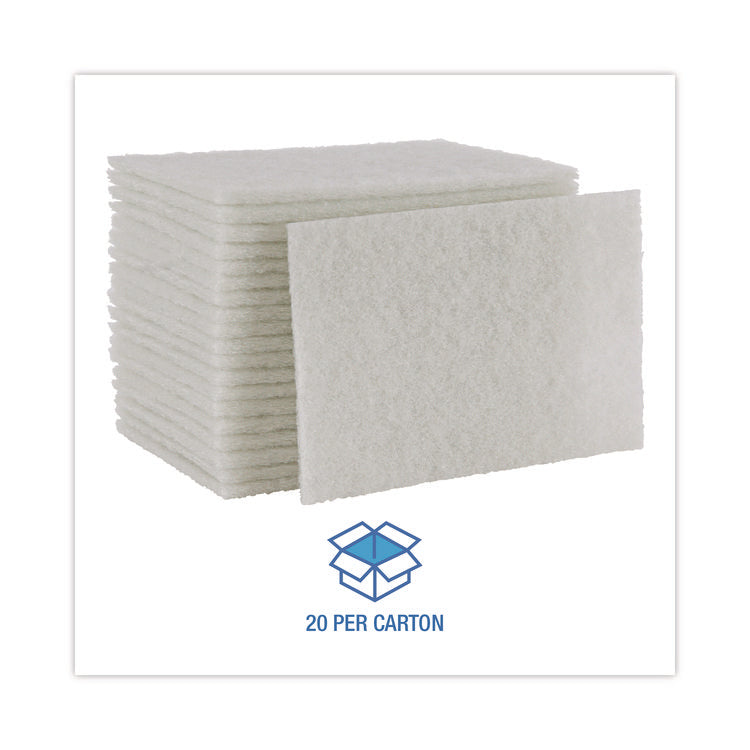 Light-Duty Scouring Pad, 6 x 9, White, 20/Carton