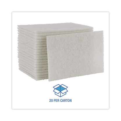 Light-Duty Scouring Pad, 6 x 9, White, 20/Carton