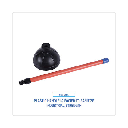 Toilet Plunger, 18" Plastic Handle, 5.63" dia, Red/Black, 6/Carton