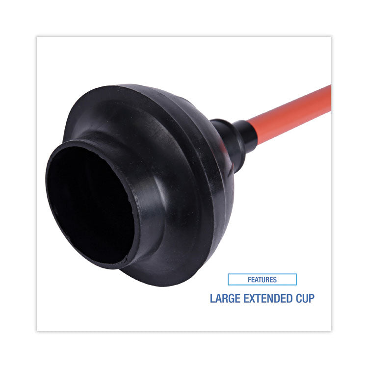Toilet Plunger, 18" Plastic Handle, 5.63" dia, Red/Black, 6/Carton