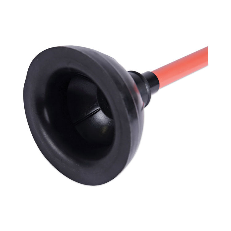 Toilet Plunger, 18" Plastic Handle, 5.63" dia, Red/Black, 6/Carton