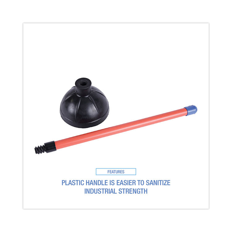 Toilet Plunger, 18" Plastic Handle, 5.63" dia, Red/Black
