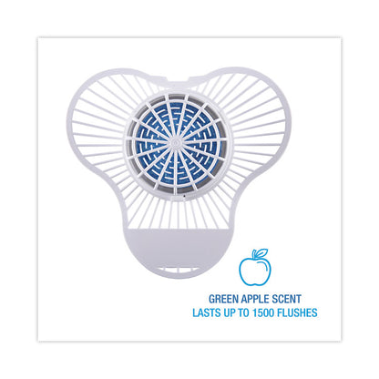 Urinal Screen with Non-Para Deodorizer Block, Green Apple Scent, Blue/White, 3.25 oz, 12/Box