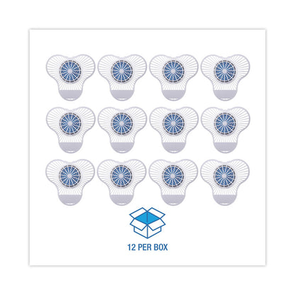 Urinal Screen with Non-Para Deodorizer Block, Green Apple Scent, Blue/White, 3.25 oz, 12/Box