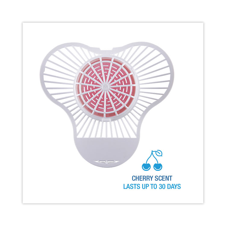 Urinal Screen with Para Deodorizer Block, Cherry Scent, Red/White, 3 oz, 12/Box