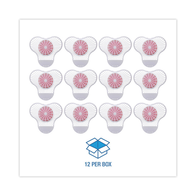 Urinal Screen with Para Deodorizer Block, Cherry Scent, Red/White, 3 oz, 12/Box