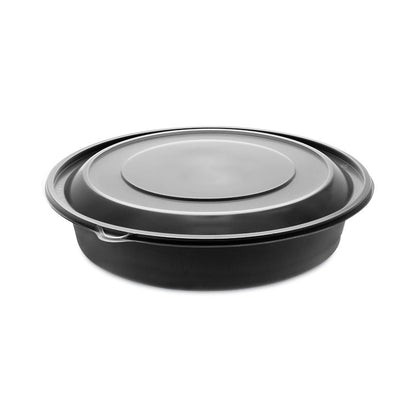EarthChoice MealMaster Container with Lid, 48 oz, 9" Diameter x 2.12" h, Black/Clear, Plastic, 150/Carton