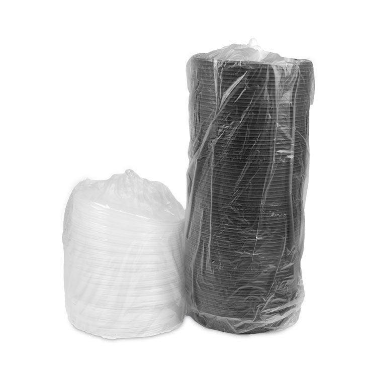 EarthChoice MealMaster Container with Lid, 48 oz, 9" Diameter x 2.12" h, Black/Clear, Plastic, 150/Carton