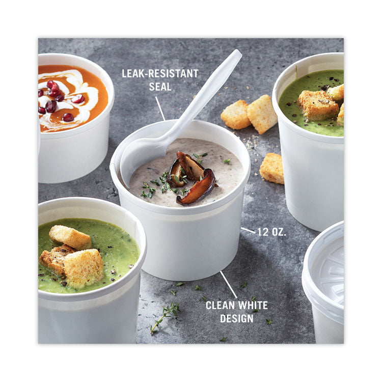 Paper Round Food Container and Lid Combo, 12 oz, 3.8" Diameter x 3" h, White, 250/Carton