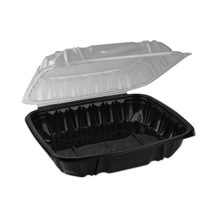 EarthChoice Vented Dual Color Microwavable Hinged Lid Container, 66 oz, 10.5 x 9.5 x 3.1, Black/Clear, Plastic, 132/Carton