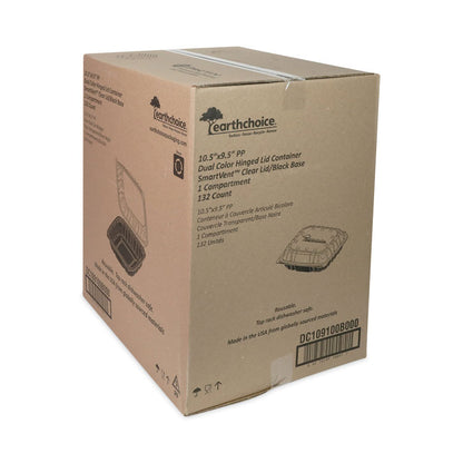 EarthChoice Vented Dual Color Microwavable Hinged Lid Container, 66 oz, 10.5 x 9.5 x 3.1, Black/Clear, Plastic, 132/Carton
