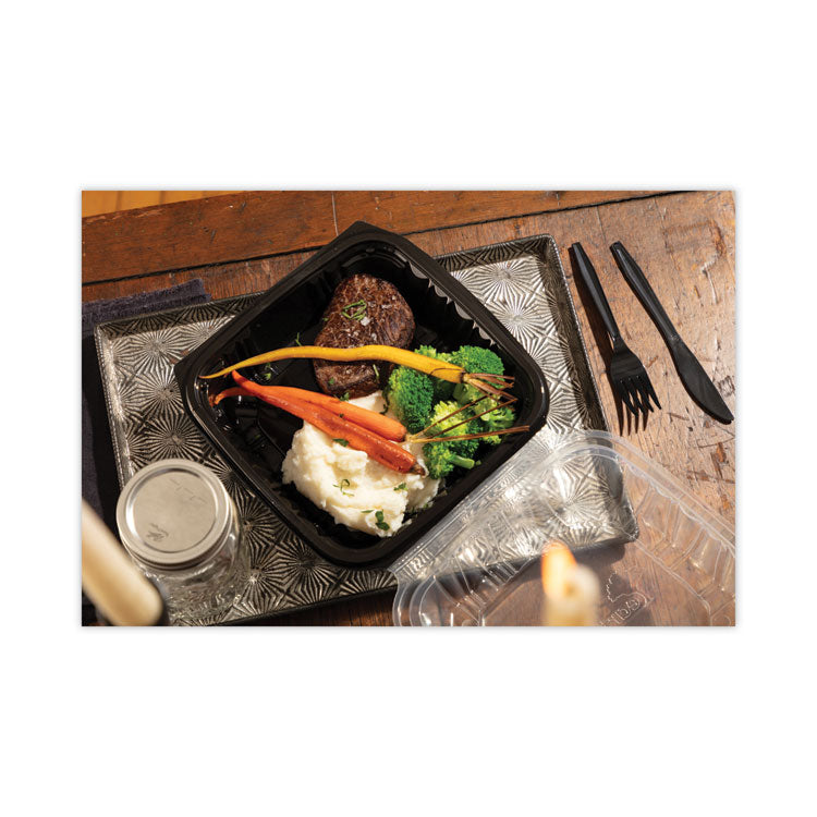 EarthChoice Vented Dual Color Microwavable Hinged Lid Container, 66 oz, 10.5 x 9.5 x 3.1, Black/Clear, Plastic, 132/Carton