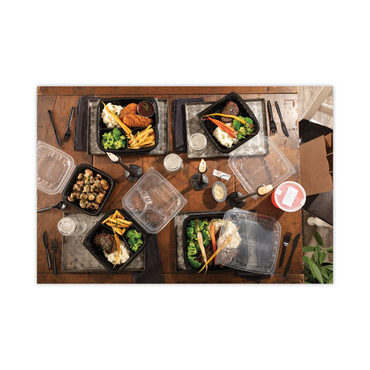 EarthChoice Vented Dual Color Microwavable Hinged Lid Container, 66 oz, 10.5 x 9.5 x 3.1, Black/Clear, Plastic, 132/Carton