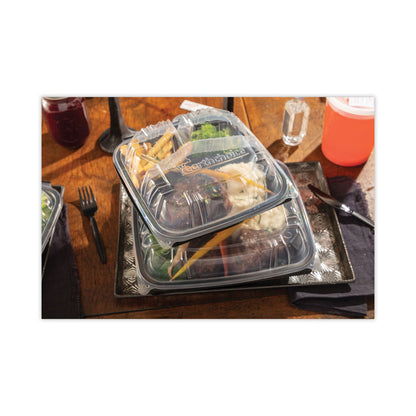EarthChoice Vented Dual Color Microwavable Hinged Lid Container, 3-Compartment Base/Lid, 54 oz, Black/Clear, Plastic, 132/CT