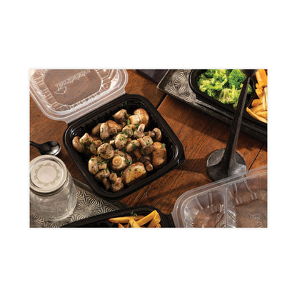 EarthChoice Vented Dual Color Microwavable Hinged Lid Container, 28 oz, 7.5 x 7.5 x 3.1, Black/Clear, Plastic, 150/Carton