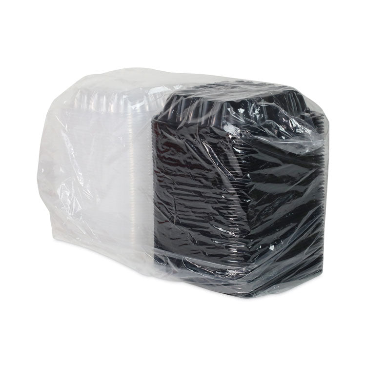 EarthChoice Vented Dual Color Microwavable Hinged Lid Container, 38 oz, 8.5 x 8.6 x 3.1, Black/Clear, Plastic, 150/Carton